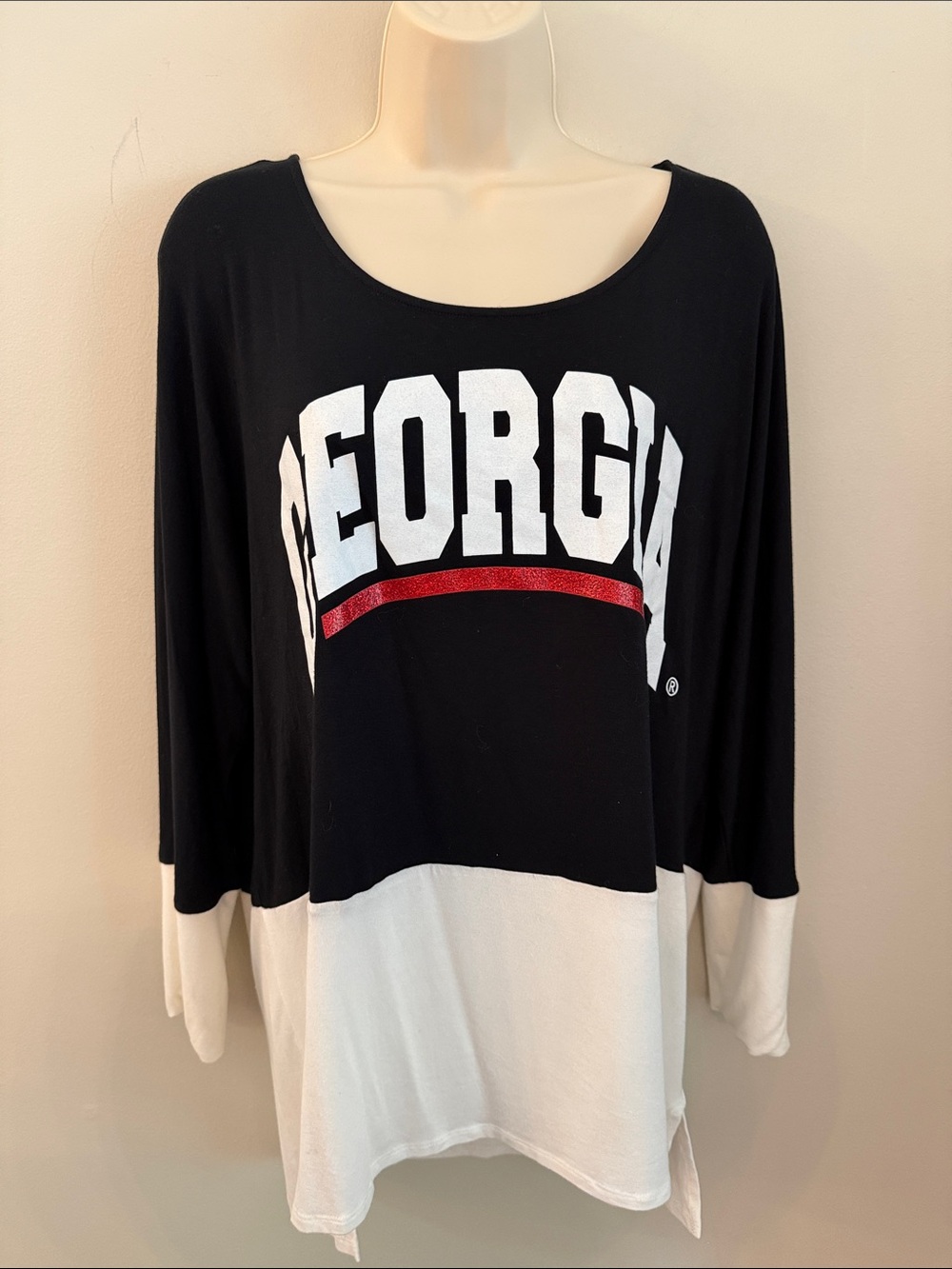 Gameday Culture Georgia UGA Colorblock Long Sleeve Jersey Top Black/White Large